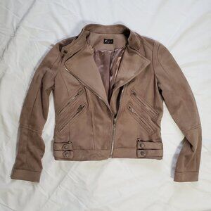 Fornia Faux Suede Zip-up Moto Biker Jacket - Taupe - Small